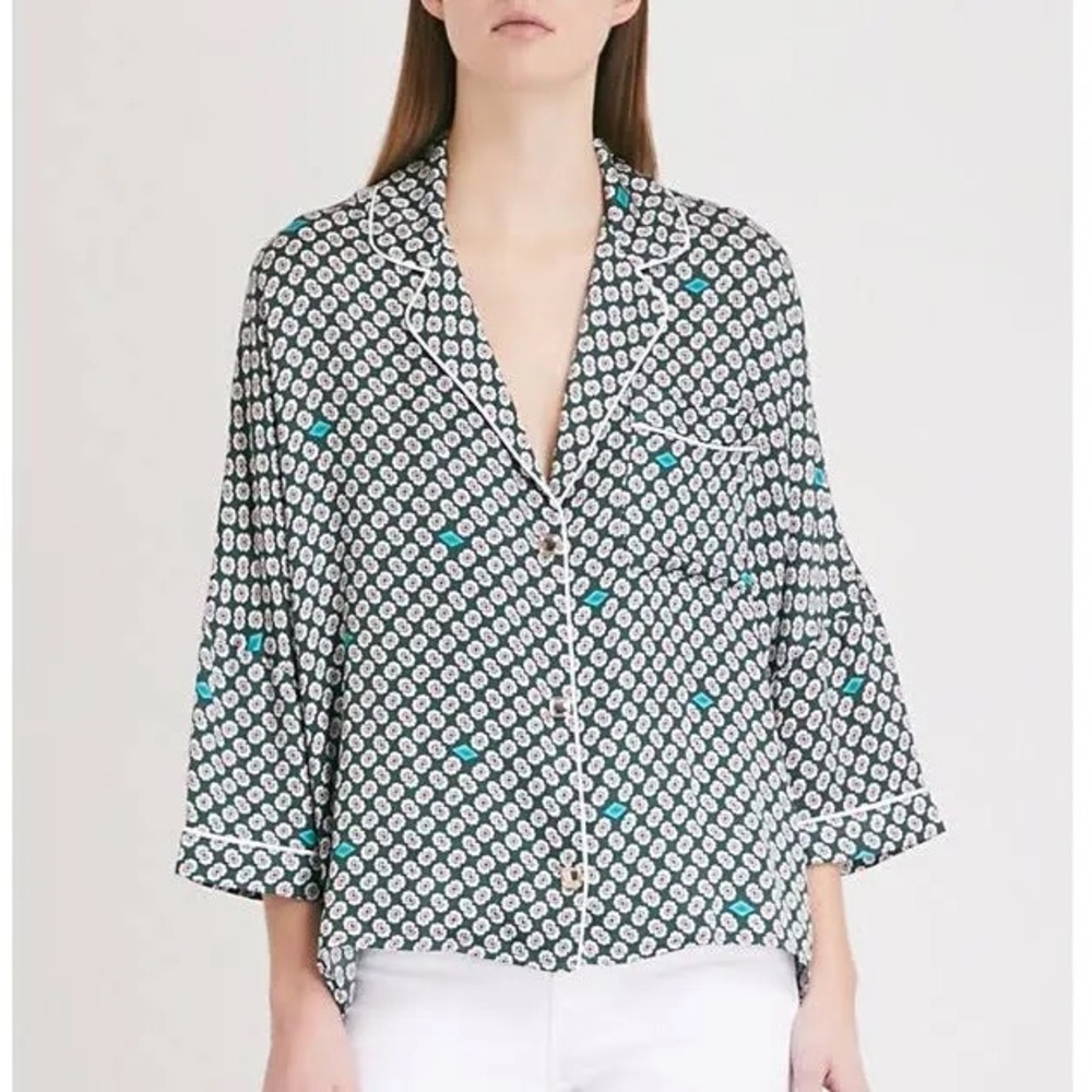 Maje Charline Imprime Pajama Top Green Print Size 2 (US Small)